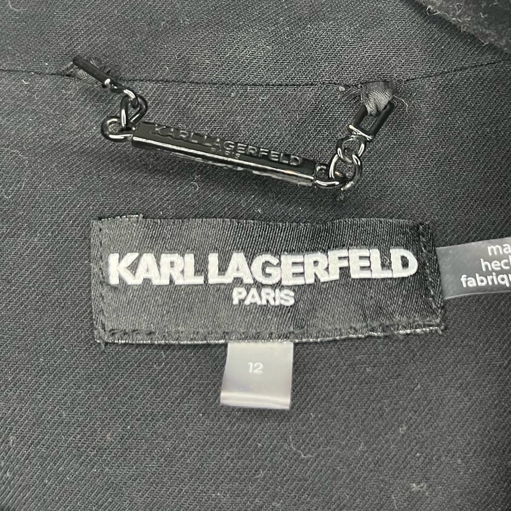 KARL LAGERFELD Zip Pocket Dark Academia Preppy Double Breasted Longlined Blazer - Picture 9 of 12